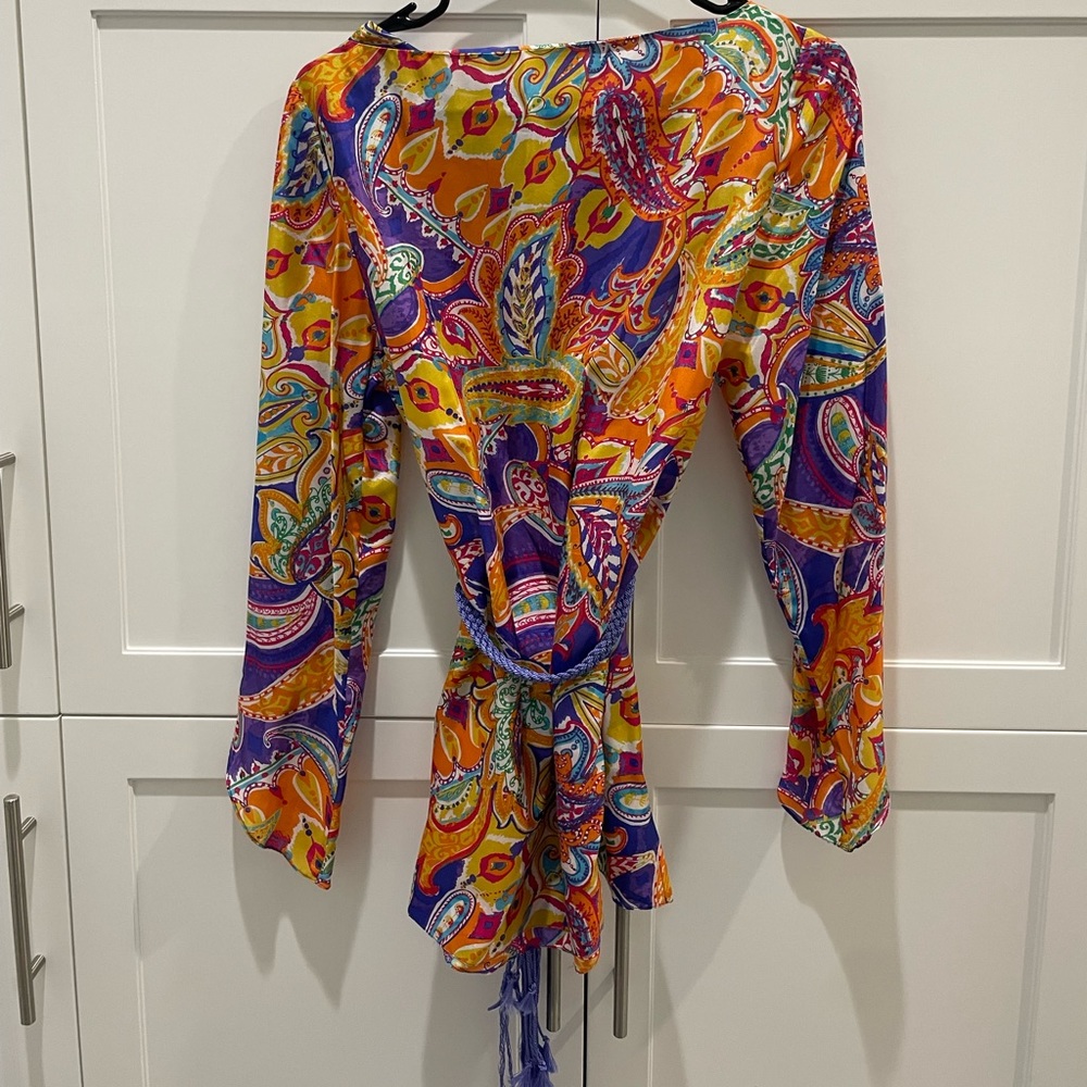Fun Bright Patterned Ralph Lauren Silk Blouse - image 5